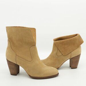 Ankle Boots Leather Tan Short Heeled Ankle Boots Y2K UGG Beige Booties Size 7.5
